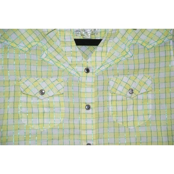 Rock 47 By Wrangler Girls Green Plaid Western Shirt Size XL LS Snap Button Up - Picture 2 of 6